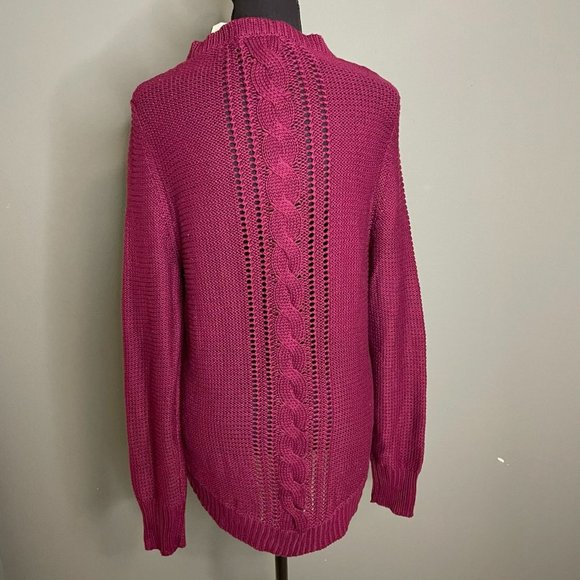 Tilly's Rusty Brand Cable Knit Tunic High Low Burgundy Sweater Size L - NWT - Picture 2 of 9